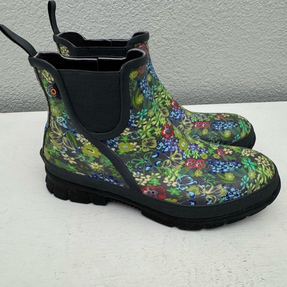 Bogs Amelia Winter Waterproof Rain Chelsea Boots Gray Floral Print Size 6 - Picture 9 of 9